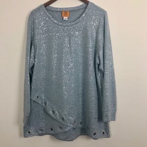 Ruby Rd. Metallic Silver Foiled Sweater
